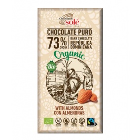 Шоколади Solé - 73% органичен черен шоколад с бадеми 150g